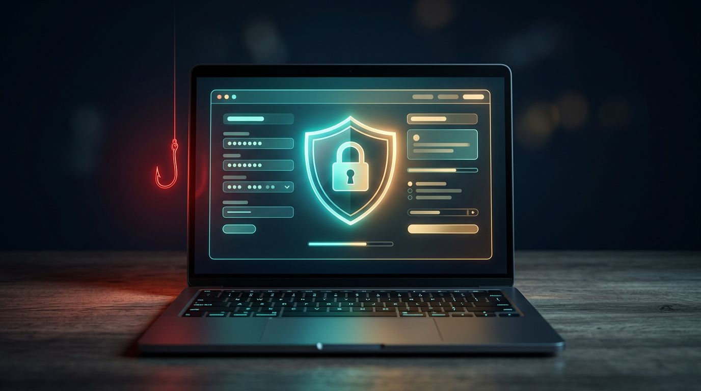 Laptop con pagamento online protetto da scudo e lucchetto luminosi.